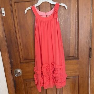Elegant Coral Ruffle Kids Dress